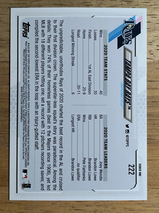 2021 Topps #222 Tampa Bay Rays TC