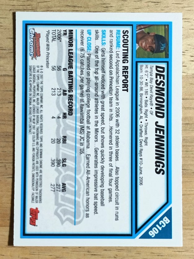 2007 Bowman Chrome Prospects #BC106 Desmond Jennings