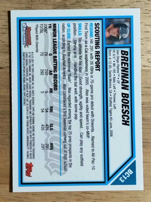 2007 Bowman Chrome Prospects #BC13 Brennan Boesch