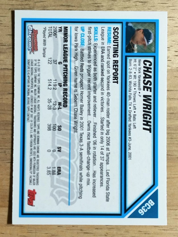 2007 Bowman Chrome Prospects #BC36 Chase Wright