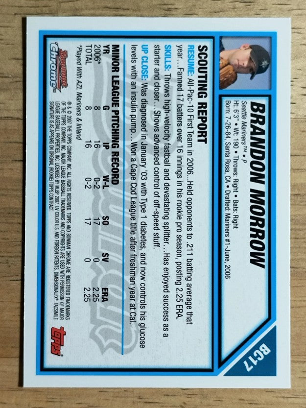 2007 Bowman Chrome Prospects #BC17 Brandon Morrow (EXMT)