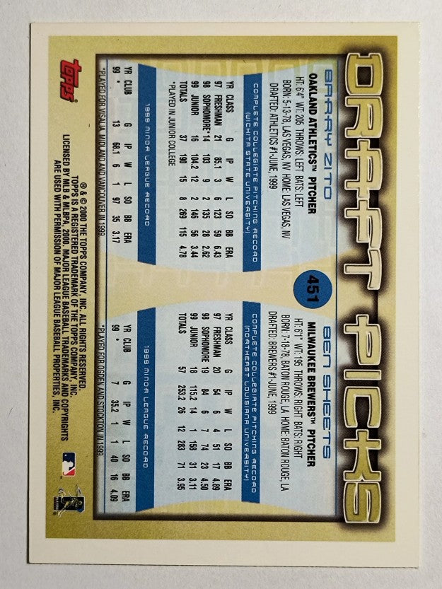 2000 Topps #451 B.Zito/B.Sheets RC