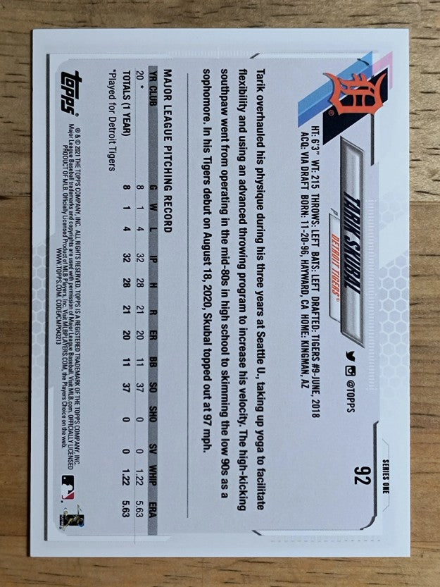 2021 Topps #92 Tarik Skubal RC