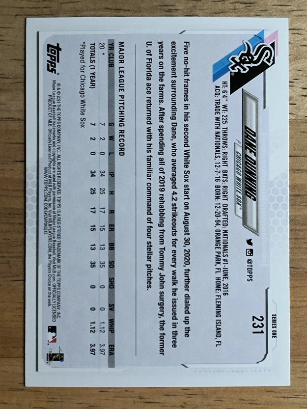 2021 Topps #231 Dane Dunning RC
