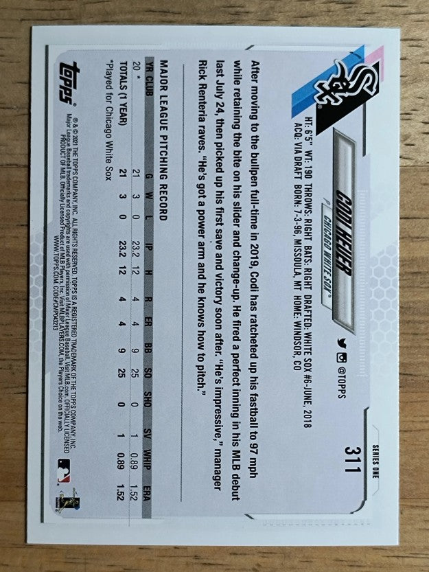 2021 Topps #311 Codi Heuer RC
