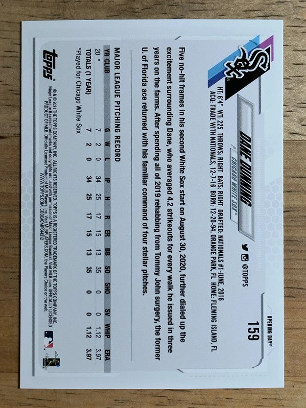 2021 Topps Opening Day #159 Dane Dunning RC
