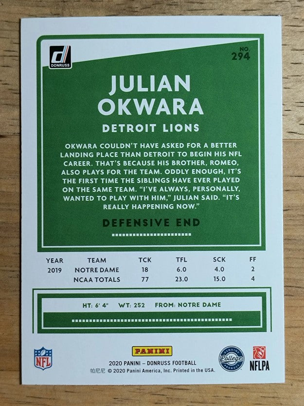 2020 Donruss Press Proof Yellow #294 Julian Okwara