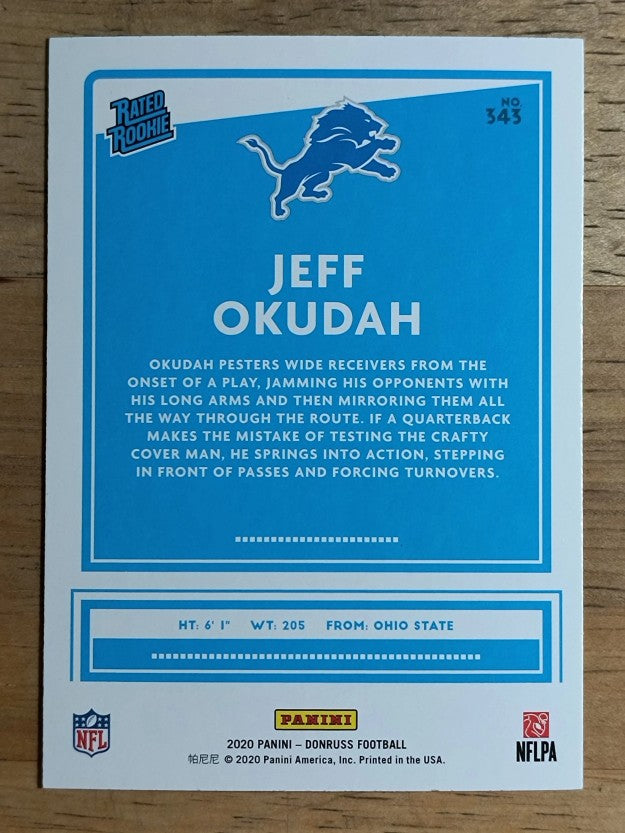 2020 Donruss Press Proof Yellow #343 Jeff Okudah RR