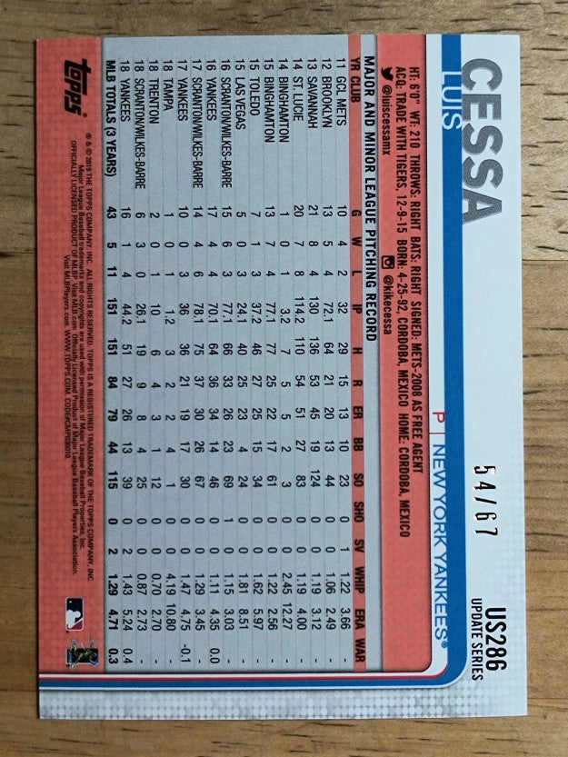 2019 Topps Update Black #US286 Luis Cessa
