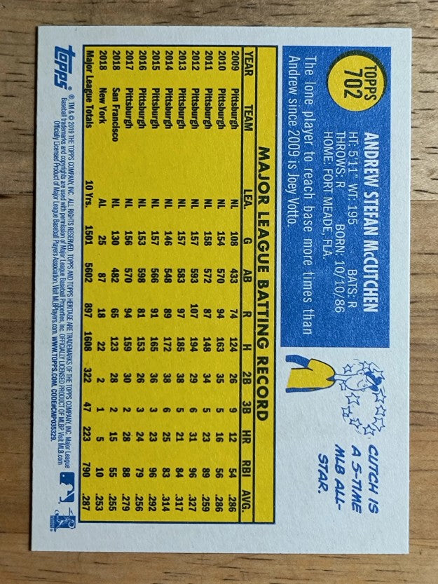 2019 Topps Heritage #702 Andrew McCutchen SP