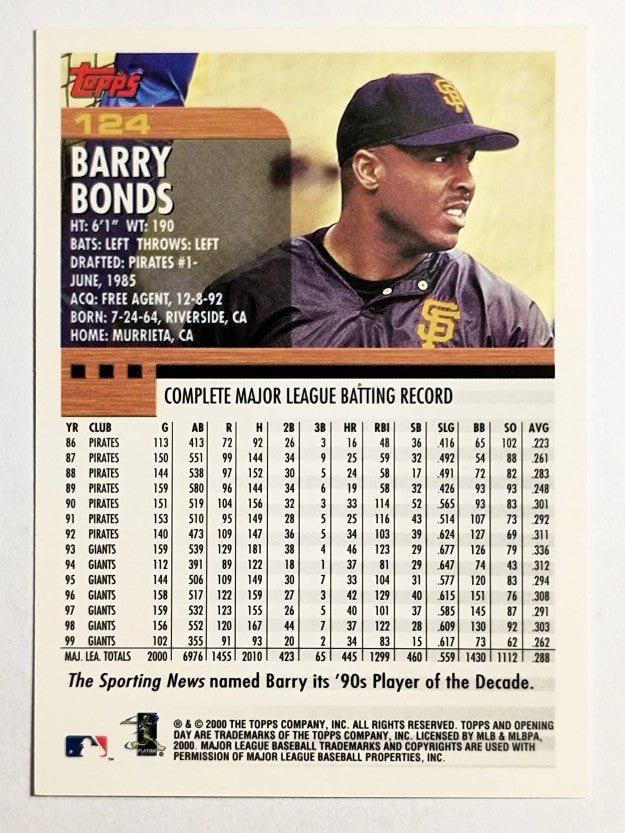 2000 Topps Opening Day #124 Barry Bonds