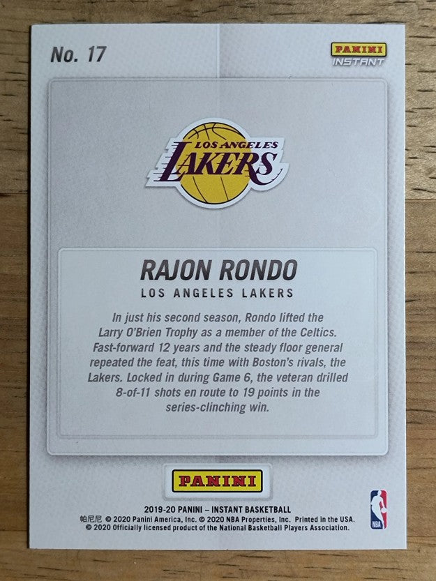 2019-20 Panini Instant Lakers NBA Champions #17 Rajon Rondo