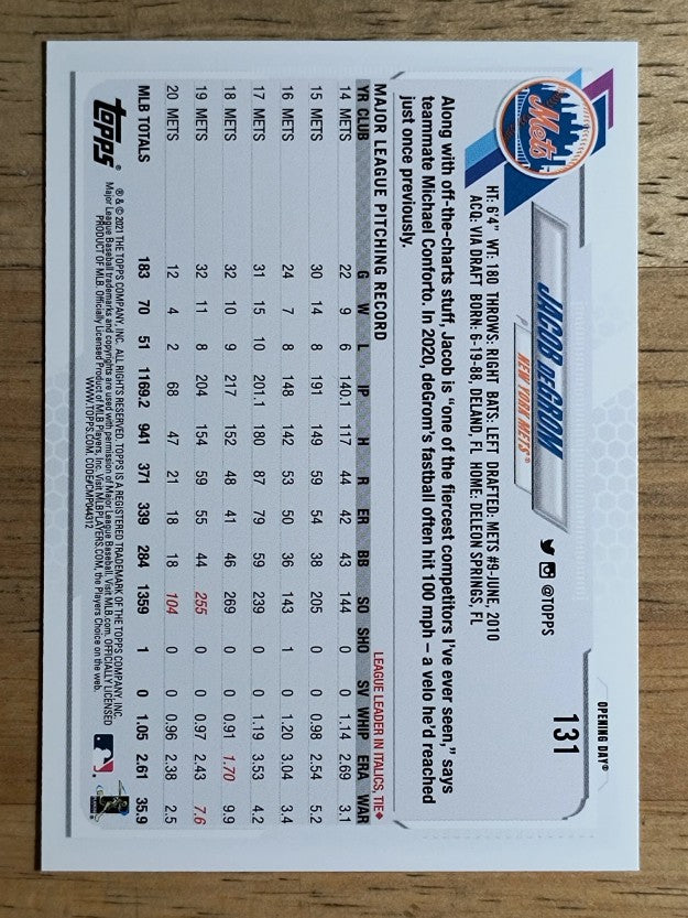 2021 Topps Opening Day #131 Jacob deGrom