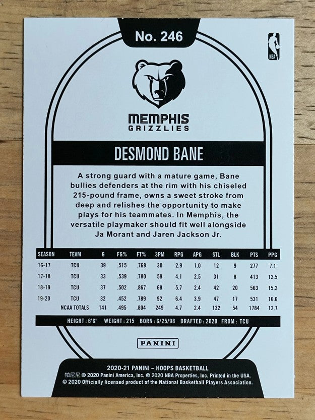 2020-21 Hoops #246 Desmond Bane RC
