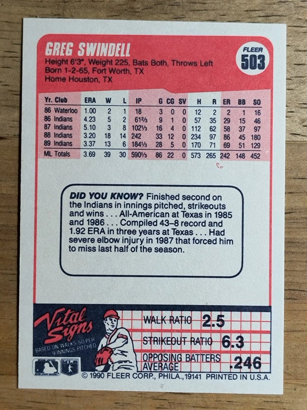 1990 Fleer #503 Greg Swindell