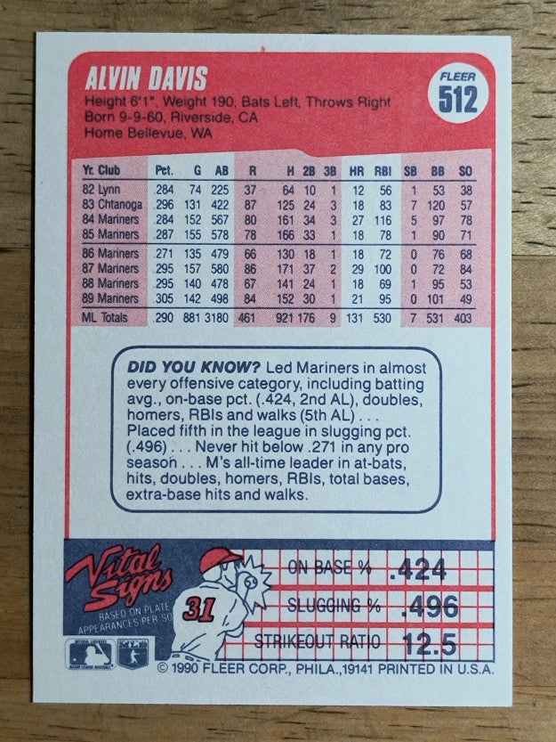 1990 Fleer #512 Alvin Davis