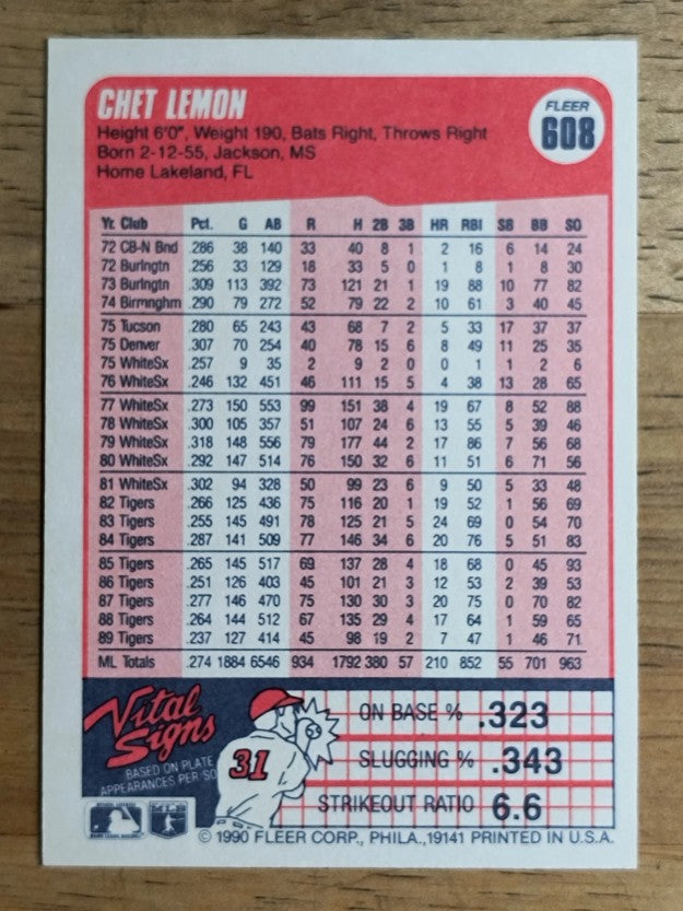 1990 Fleer #608 Chet Lemon