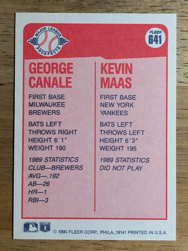 1990 Fleer #641 George Canale RC/Kevin Maas RC