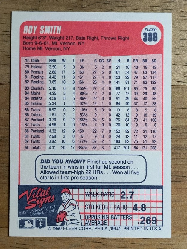 1990 Fleer #386 Roy Smith
