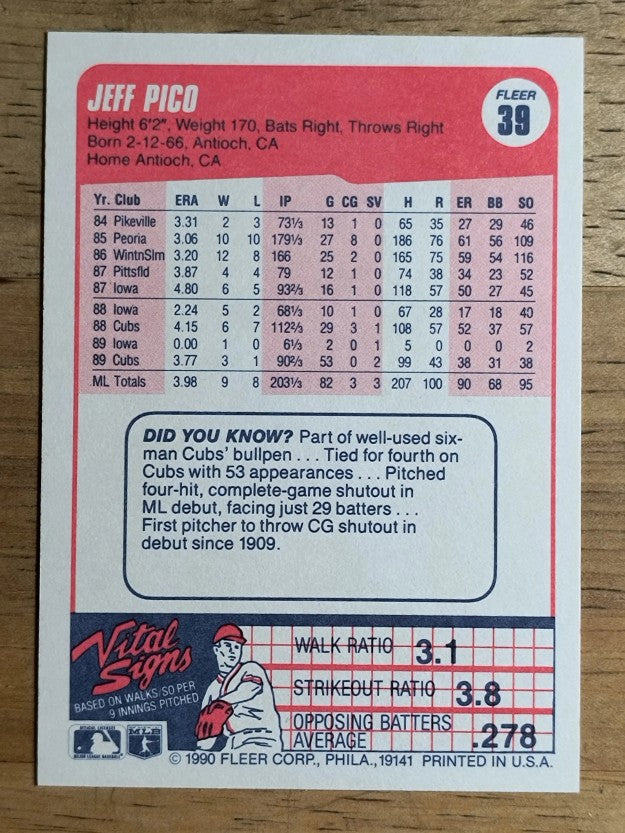 1990 Fleer #39 Jeff Pico