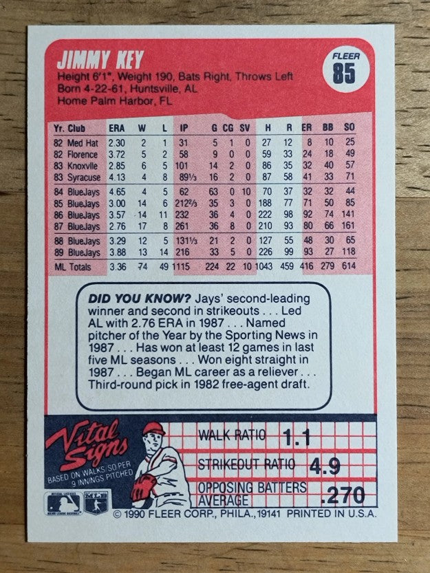 1990 Fleer #85 Jimmy Key