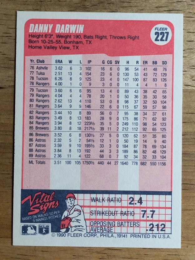 1990 Fleer #227 Danny Darwin