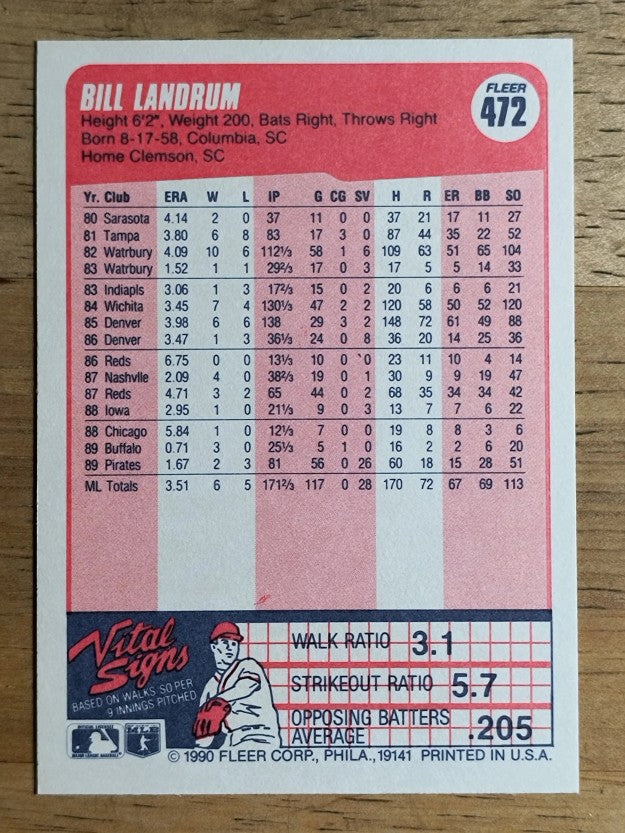 1990 Fleer #472 Bill Landrum