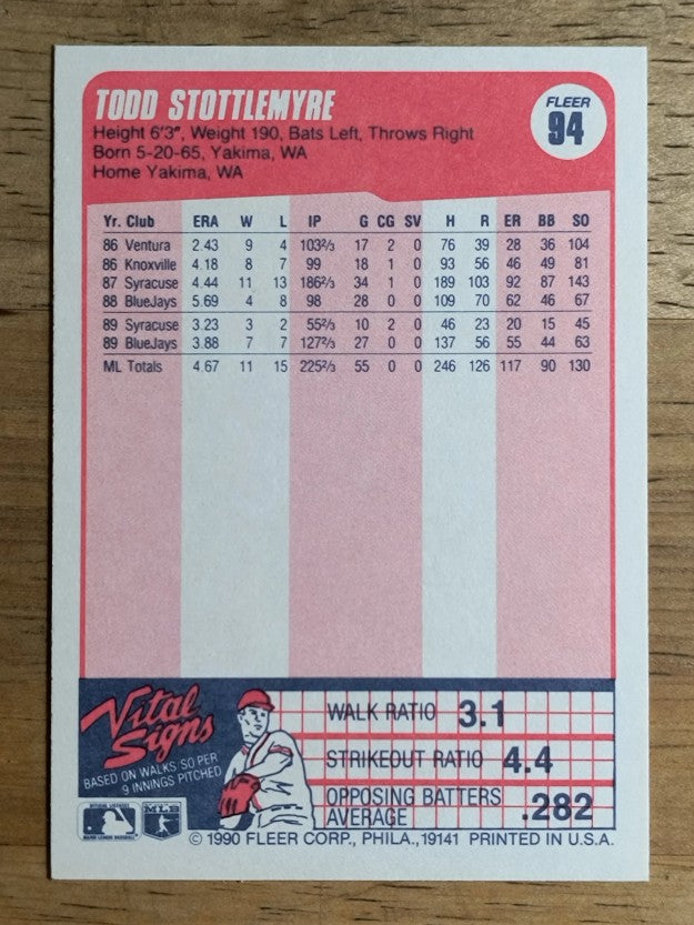1990 Fleer #94 Todd Stottlemyre