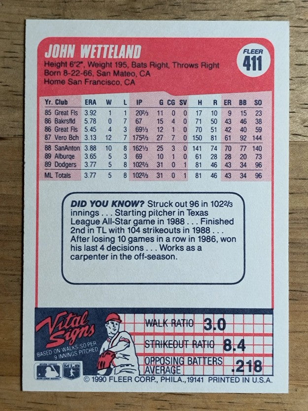 1990 Fleer #411 John Wetteland