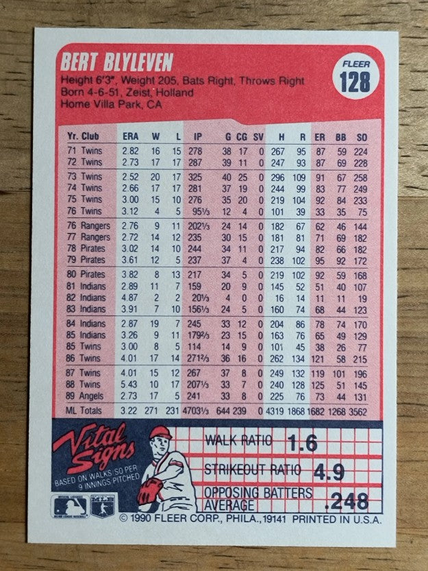 1990 Fleer #128 Bert Blyleven