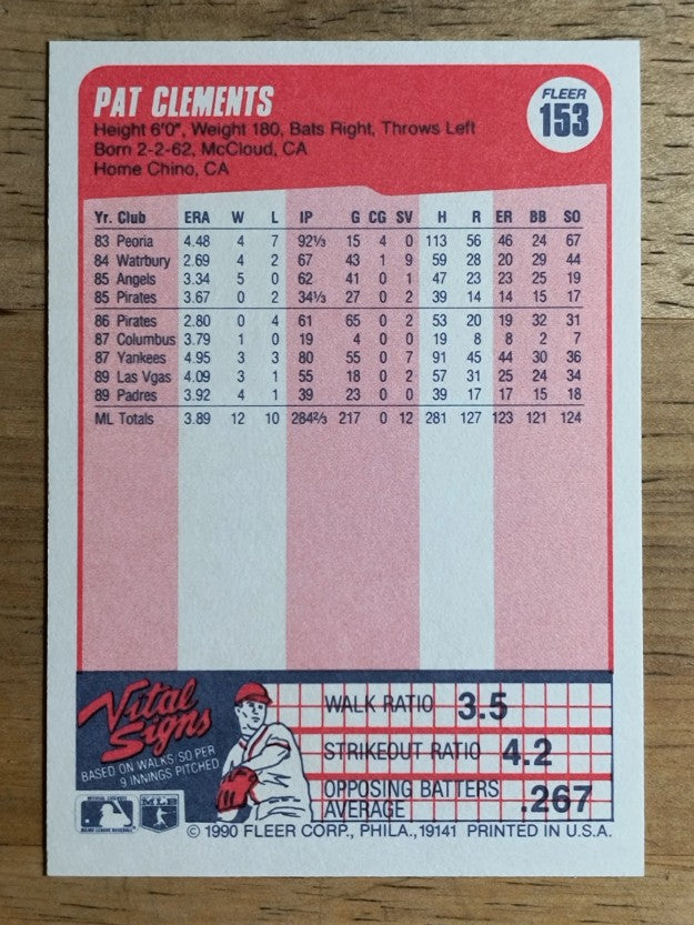 1990 Fleer #153 Pat Clements