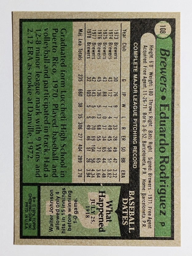 1979 Topps #108 Eduardo Rodriguez (EXMT)
