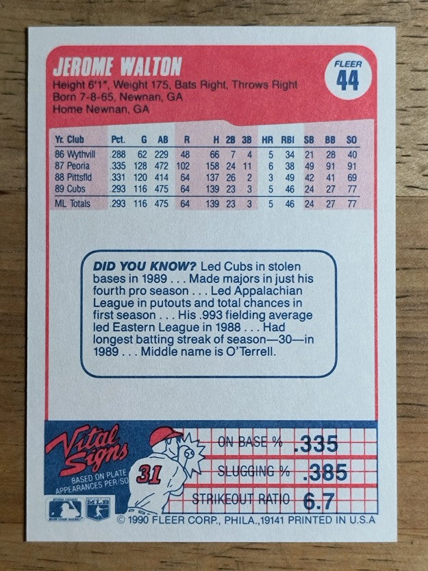 1990 Fleer #44 Jerome Walton
