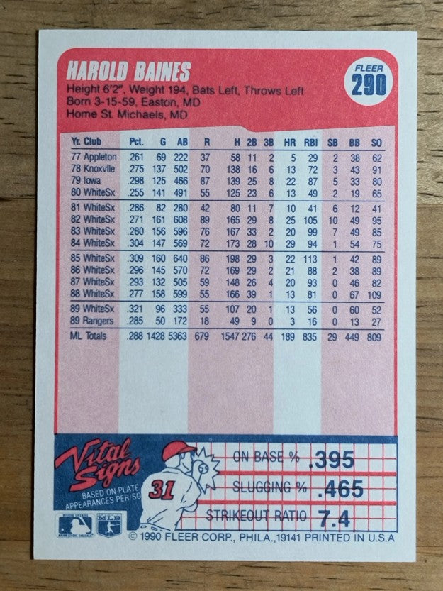 1990 Fleer #290 Harold Baines