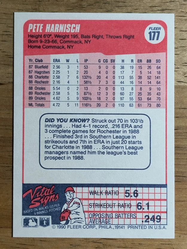 1990 Fleer #177 Pete Harnisch