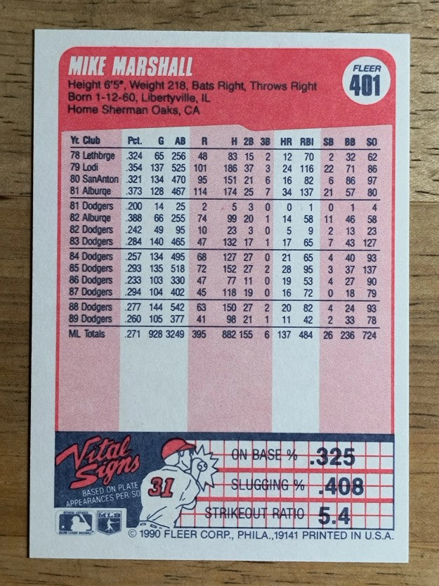 1990 Fleer #401 Mike Marshall