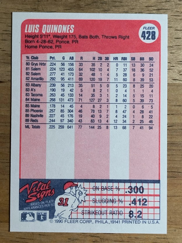 1990 Fleer #428 Luis Quinones