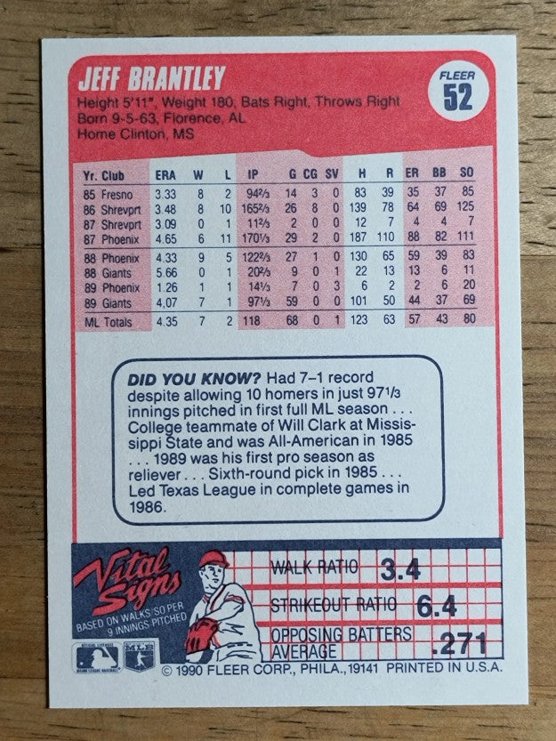 1990 Fleer #52 Jeff Brantley