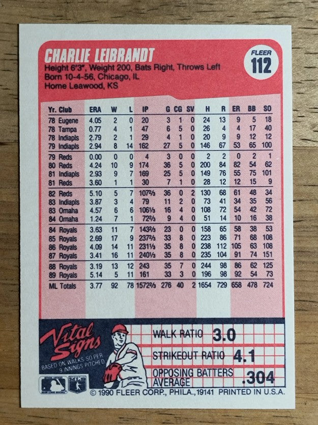 1990 Fleer #112 Charlie Leibrandt