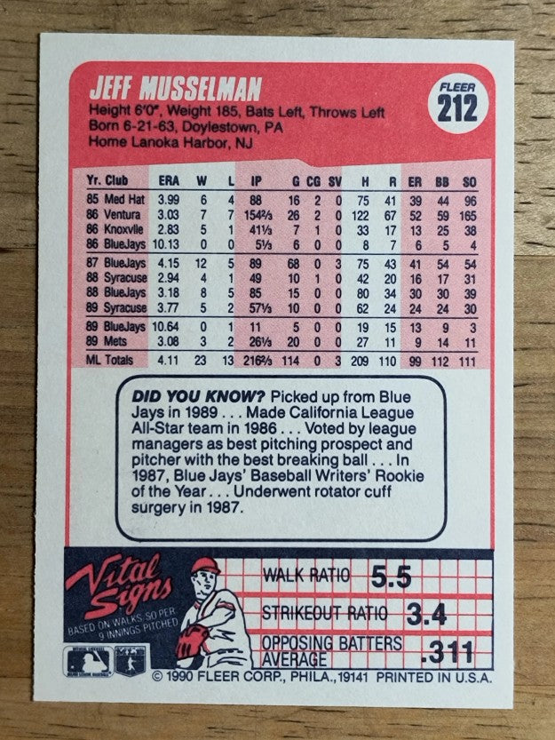 1990 Fleer #212 Jeff Musselman