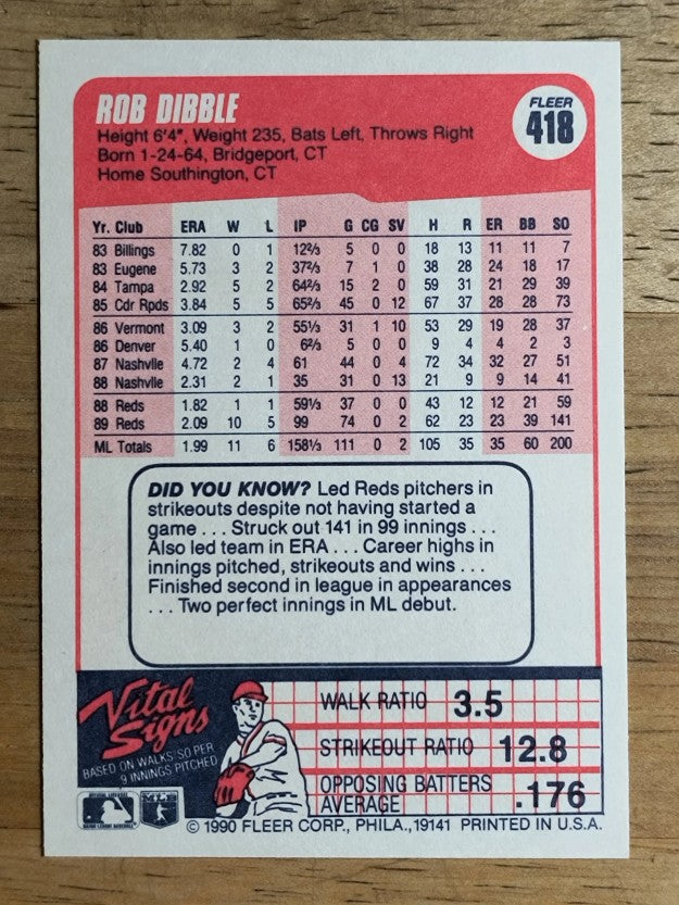 1990 Fleer #418 Rob Dibble