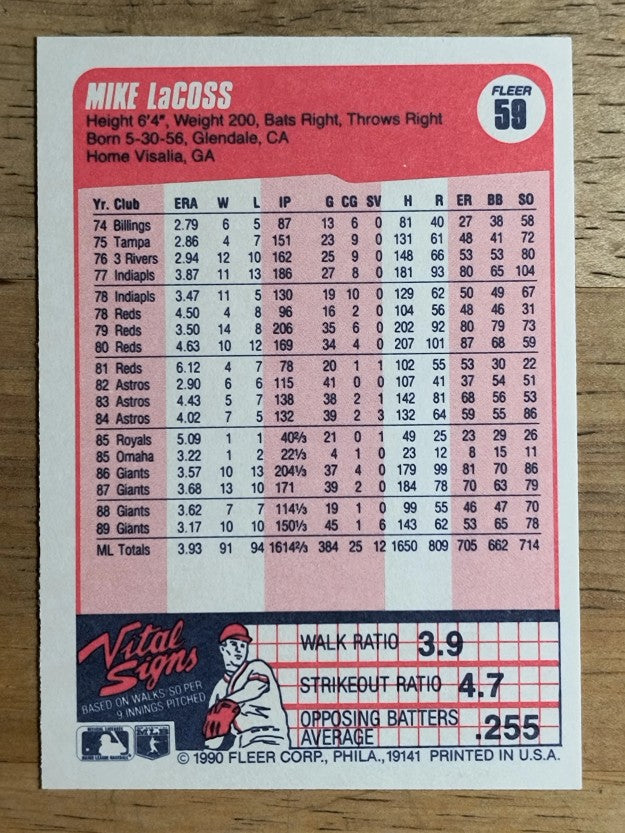1990 Fleer #59 Mike LaCoss