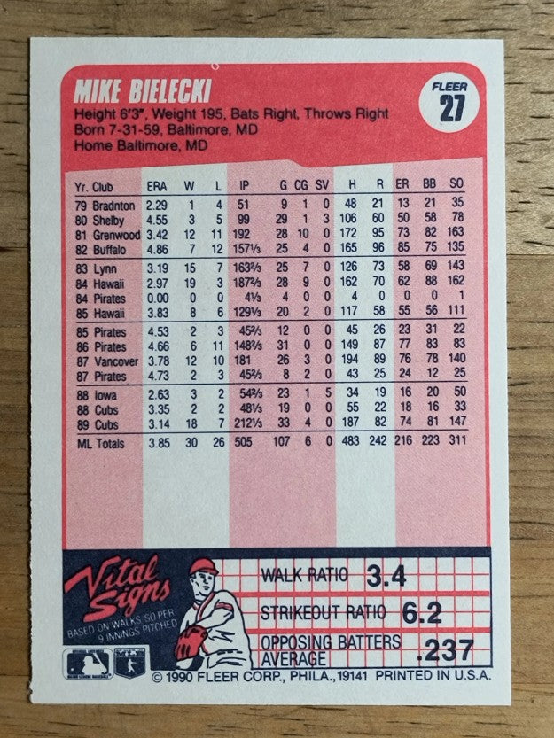 1990 Fleer #27 Mike Bielecki