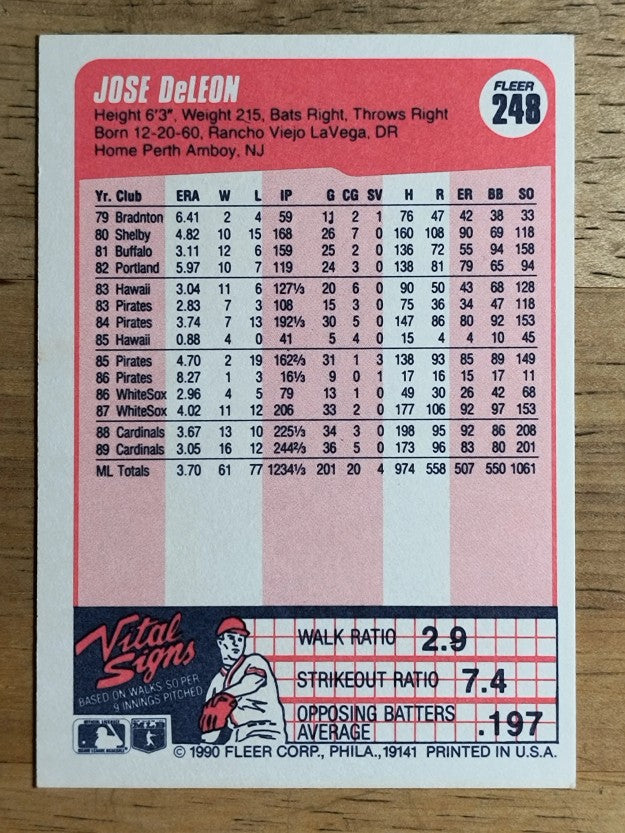 1990 Fleer #248 Jose DeLeon