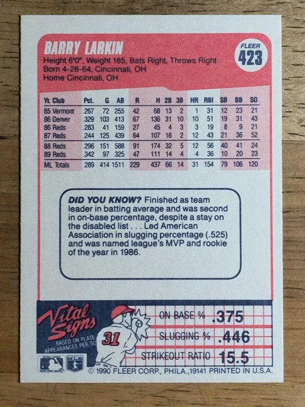 1990 Fleer #423 Barry Larkin