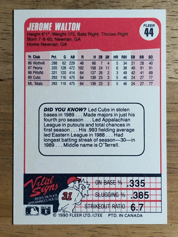 1990 Fleer Canadian #44 Jerome Walton