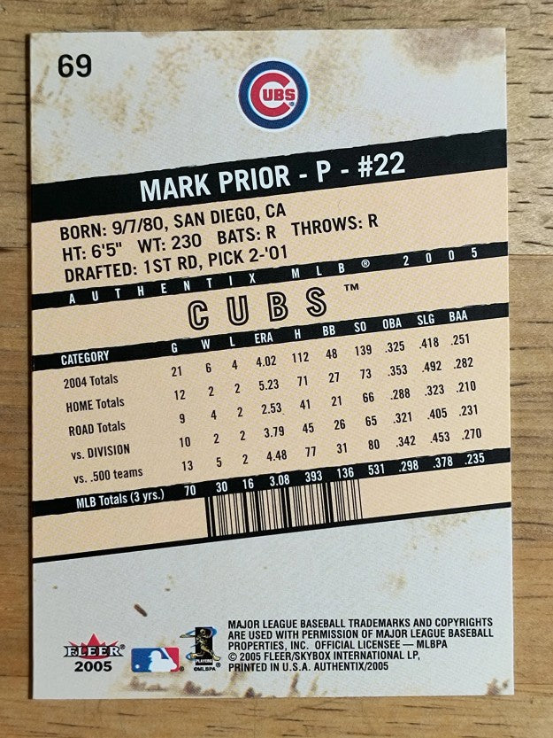 2005 Fleer Authentix #69 Mark Prior