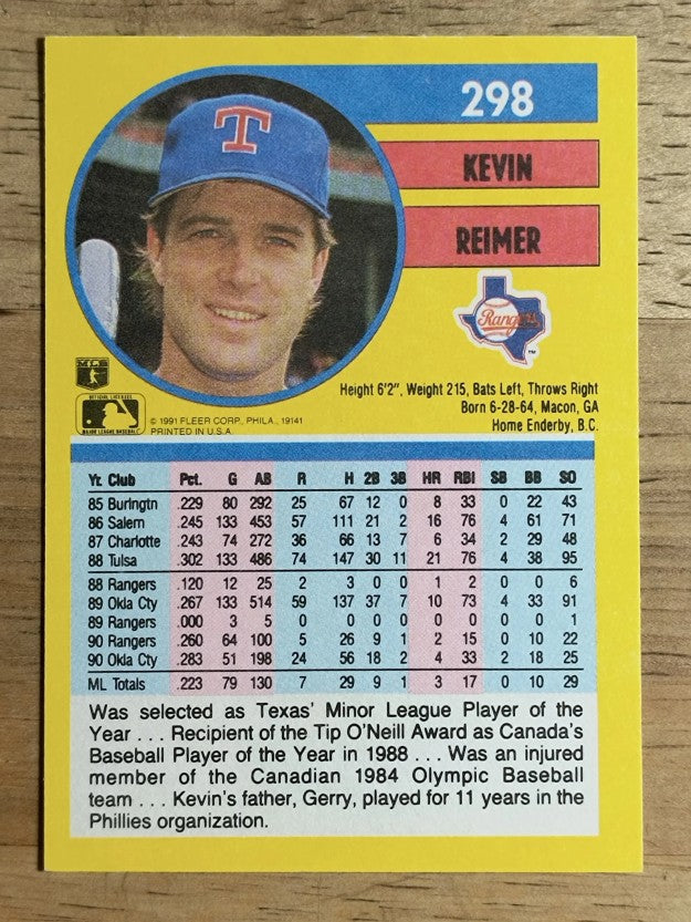 1991 Fleer #298 Kevin Reimer