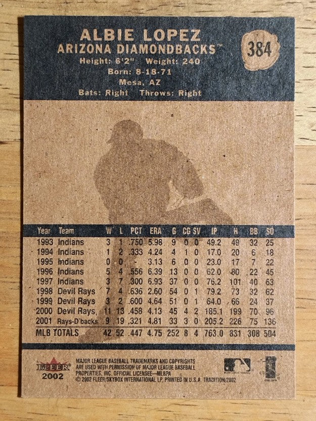 2002 Fleer Tradition #384 Albie Lopez
