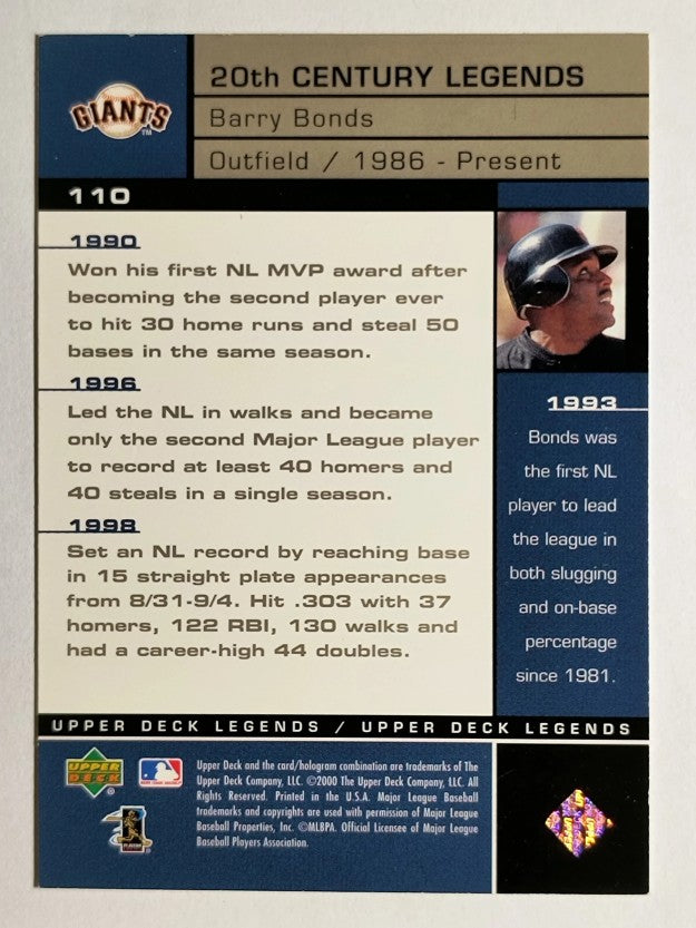 2000 Upper Deck Legends #110 Barry Bonds 20C